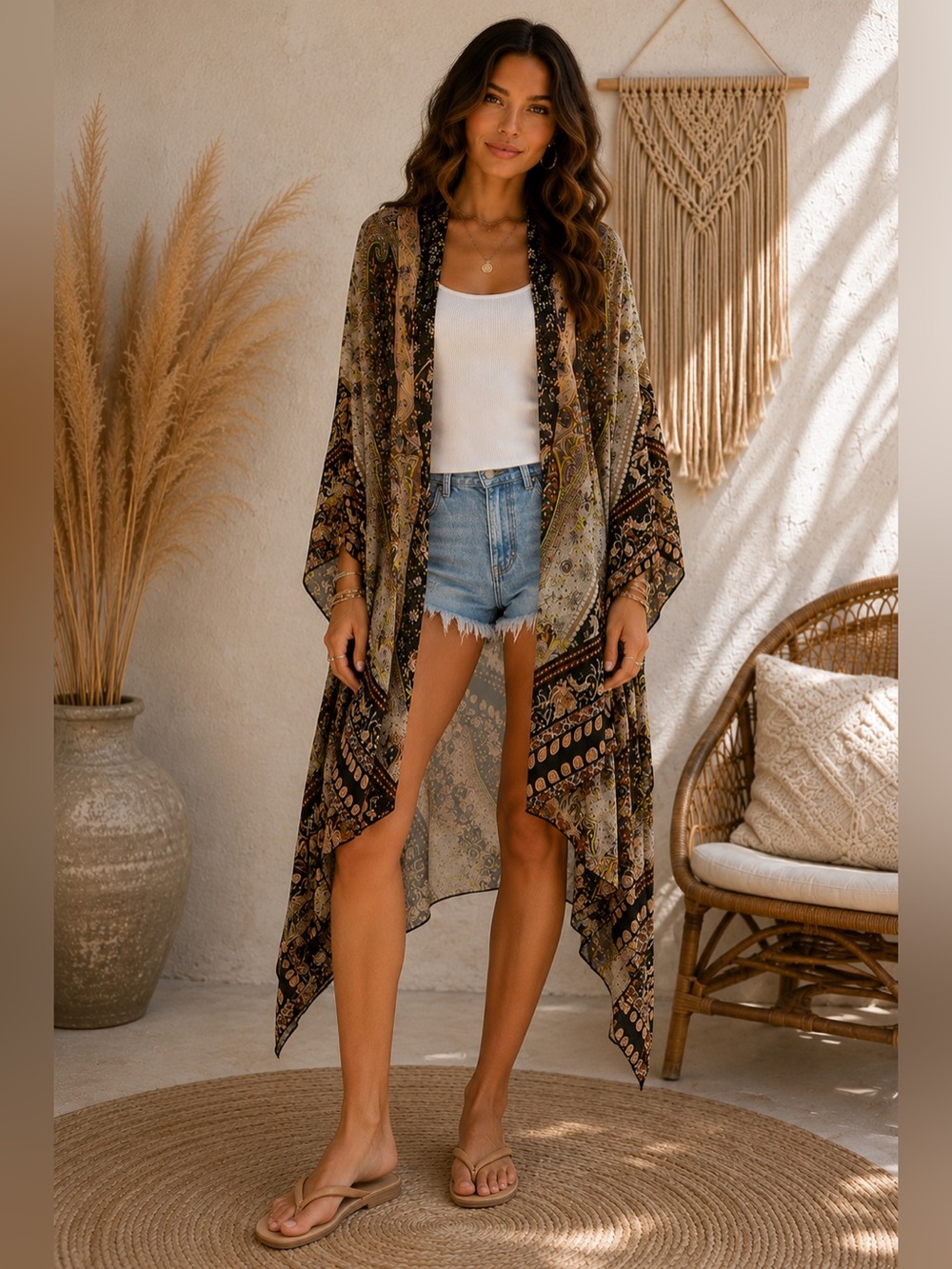 Paisley Flowy Duster Vest Kimono Open Front Festival Layering Piece Western Boho